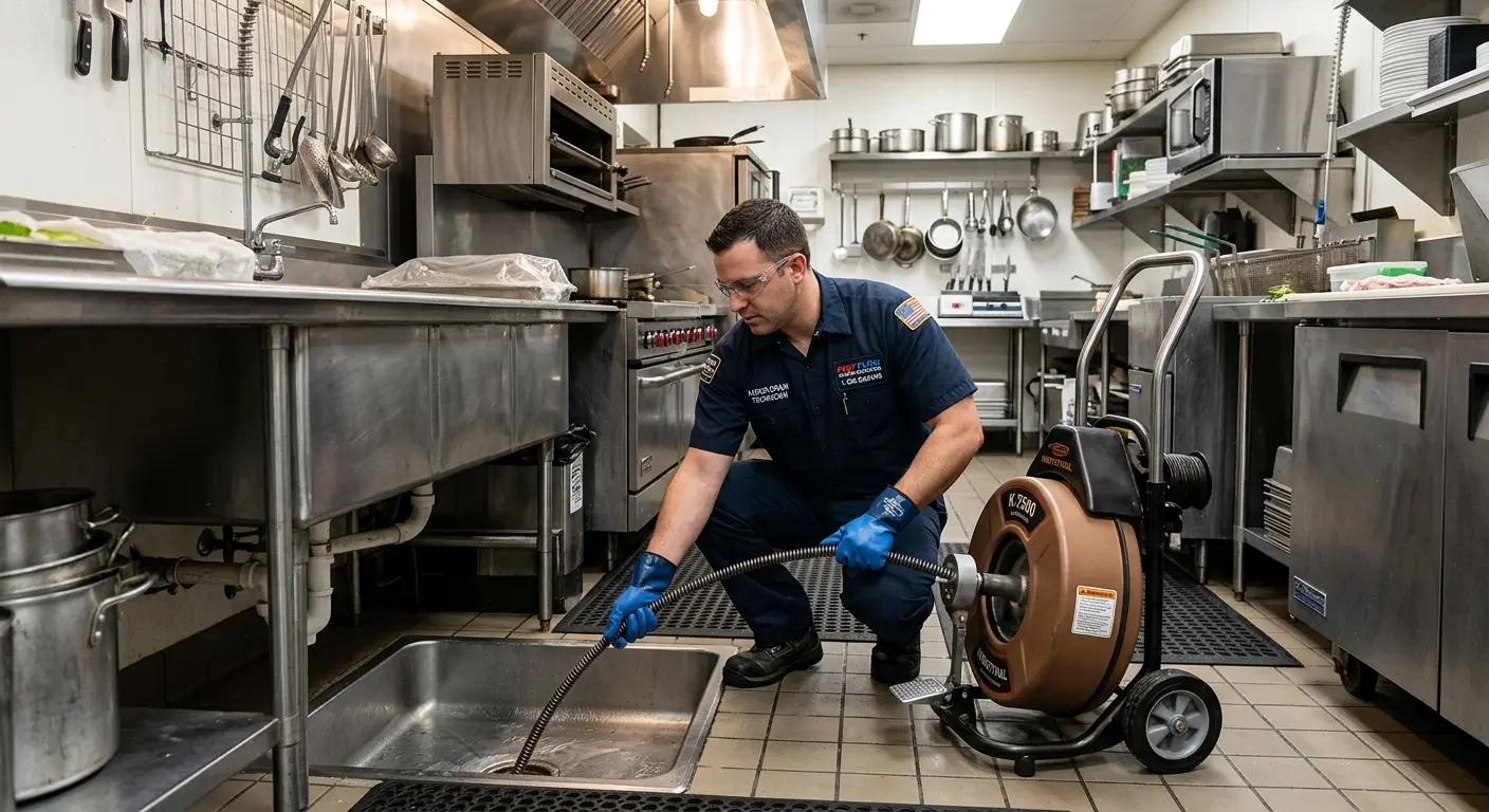 Commercial drain cleaning service in a restaurant kitchen in Randallstown